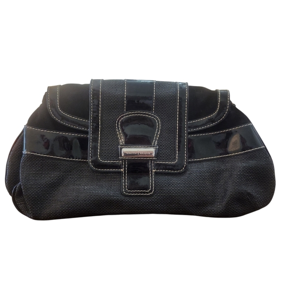 White House Black Market Handbags - White House Black Market Clutch Black And Silver Bag with 3 compartments EUC